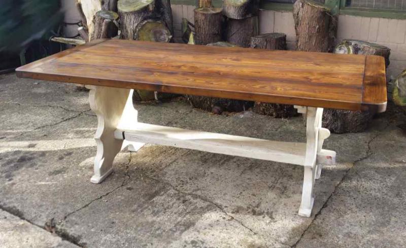 Shabby Chic Style Rustic Reclaimed Pine and Painted Trestle Table