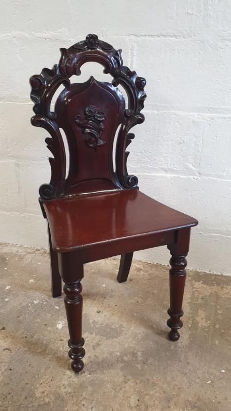 Antique Mahogany Carved Hall Chair