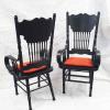 Pair of Edwardian Style Black Painted High Back Fire Side Chairs_4